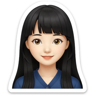 beautiful Korean girl, black long hair, bangs, beige eyes sticker