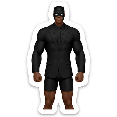 Superhero black male black dress suite black shorts hair looks superstrong big arms full body sticker