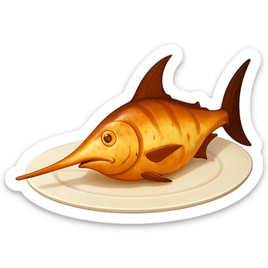 Remove the background and make it transparent. Keep the cooked swordfish on a plate with sword-like bill in the style of emoji style. sticker