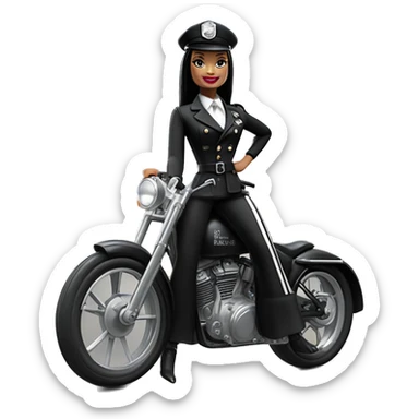 Jeffery New York Evening Gown Barbie, Wednesday Addams from academy, in vertically-striped dark-gray and black London police officer’s uniform with hat. Leaning back at the hips, riding a wheelie on a hot rod bike smiling  sticker
