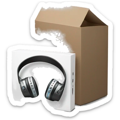 2 pairs of headphones coming out a small black rectangle box sticker