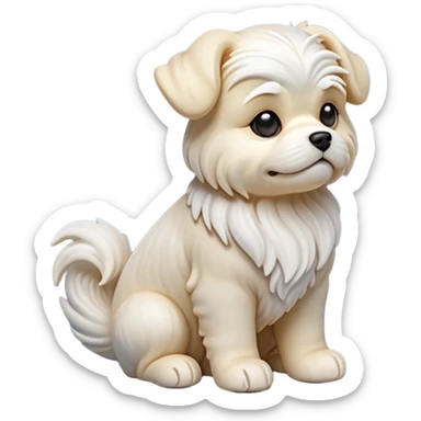 detailed-[Maltese dog]-realistic-full-body-sitting-emoji,-tail-resting-loosely-beside-its-paws,-head-tilted-dramatically, -wavy-[cream white]-fur,-simplified-yet-realistic-focused-features,-highly-detailed,-glowing-with-an-almost-sarcastic-glow sticker
