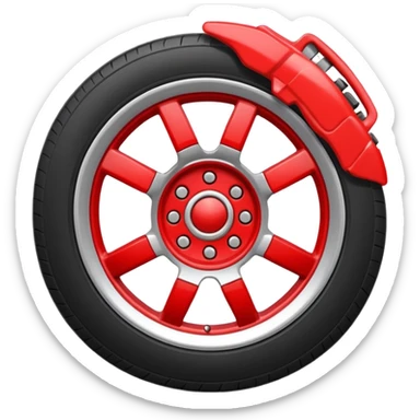 Apple-style emoji of a car wheel with a red brake caliper, clean simple emoji design, smooth shapes, flat yet slightly glossy look, centered on transparent background, no text, no extra details
 sticker