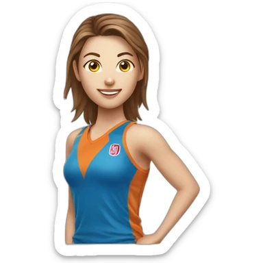 caucasian female netballer with brown hair and ball sticker