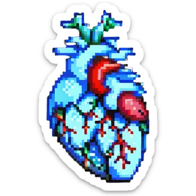 anatomical heart singing, expressive and lively, pixel art sticker