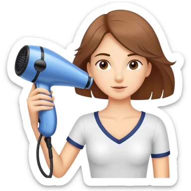 Girl using hair dryer to dry sail of boat sticker