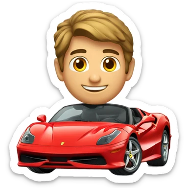 Garoto sorrindo de felicidade em uma ferrari sticker