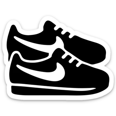 A pair of Nike Cortez sneakers in a black filled icon style, with a minimalist design. sticker