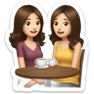 gossip over tea two girl friend (brunette and brown-haired ) sticker