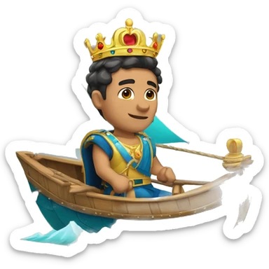 Chico con corona de rey montado en una lancha  sticker