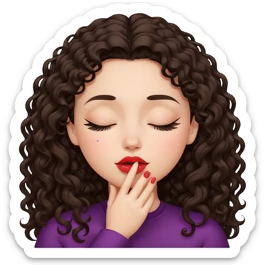 White girl with dark curly long middle part hair kiss sticker