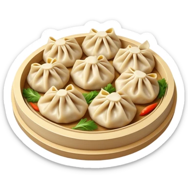 Cinematic Realistic Jiaozi Dish Emoji, depicted as delicate, handcrafted dumplings filled with savory meat and vegetables, rendered with detailed textures and warm, inviting lighting. sticker