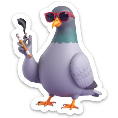 cool hipster pigeon smoking a cigarette, modern street style, sunglasses, urban vibe sticker