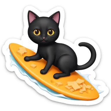 Black cat surfing on a wave of cheese  sticker
