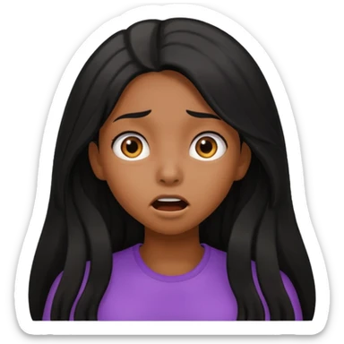 black long hair girl, surprised expression sticker