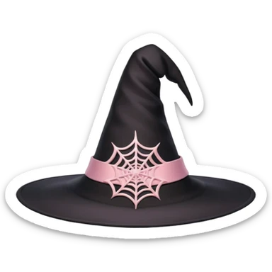 Witch hat, spiderweb pattern, black and light pink sticker