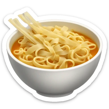 a bowl of broth and pasta sticker