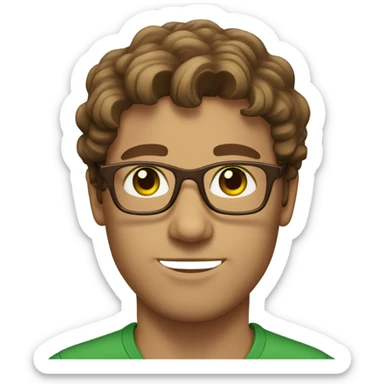 male GREEN eyes, brown hair, brown glasses wavy hair sticker