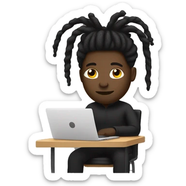 Black-guy-with-dreads-wearing-black-trackstuit-sitting-down-on-chair facing-foward-focused-on-laptop-computer- sticker
