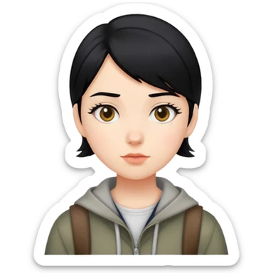 girl with black hair, wearing boyish clothes sticker