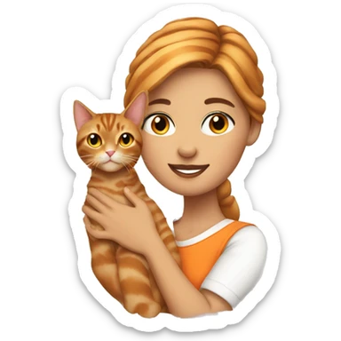 pretty woman holding tabby orange cat sticker
