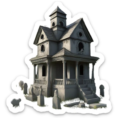 Haunting graveyard field very large pre-Victorian large mansion birdhouse  sticker