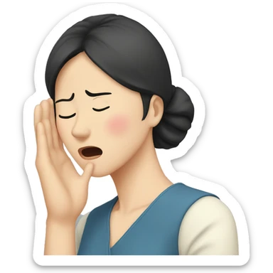 Headache, middle-aged Korean woman in her 40s, with only one hand on her head, painful face, black hair sticker