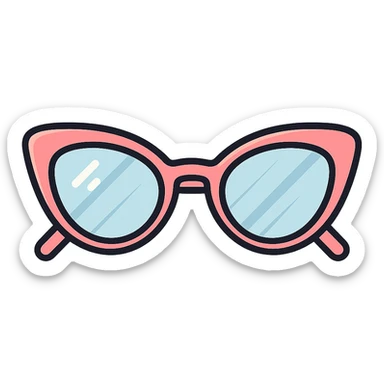 stylish cat eye eyeglasses with diopters, top-down view, vector look with shadows and highlights, detailed shading, thin clean outlines, pastel palette, Japanese pop art, sticker look, highly detailed sticker