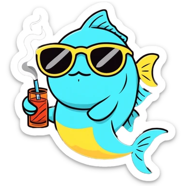 Fish smoking a blunt with sunglasses  sticker
