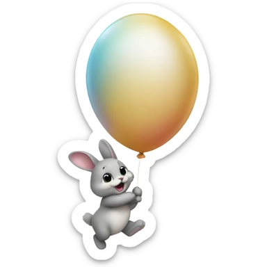 a baby bunny getting carried away by a balloon sticker