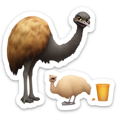 Torty cat feeding an ostrich  sticker