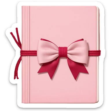 Junk journaling aesthetic book cover, tactile fabric textures, classic framing
Red yarn bow as focal point, soft shadows, calm pastel pink backdrop
Elegant, cozy, artistic, high-end print design sticker
