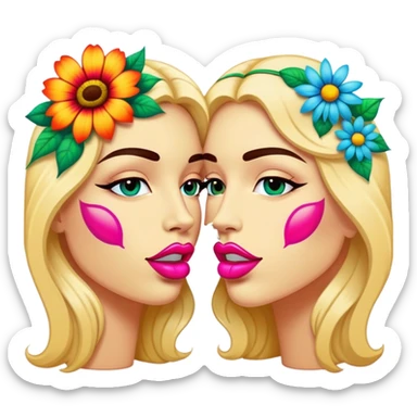 psychedelic colored pair of lips surrounded by hippie style flowers sticker