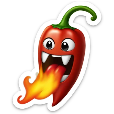 Chili pepper smiling aggressive. Logo underneath pepper says The Spicy Greengo. Fire in the background.  sticker