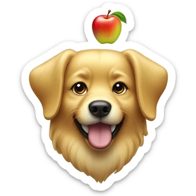 golden dog bitin an apple sticker