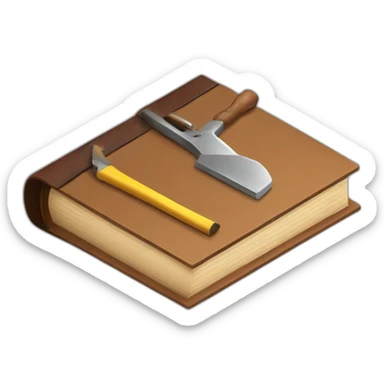 isometric thick BOOK with picture of wood, welder, leather, tools sticker