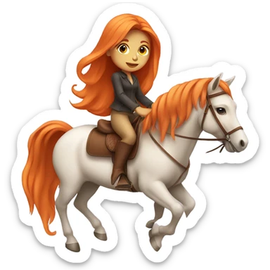 Tan girl with long orange hair riding a horse sticker