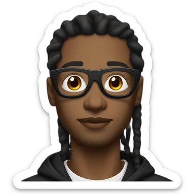 A brown skinned man with high top dreads, white clout goggles, a septum nose piercing, and is wearing a black hoodie.  sticker