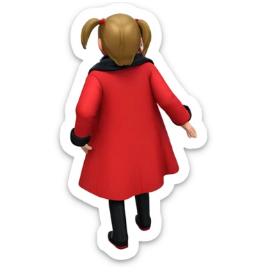 woman in red coat by car sticker