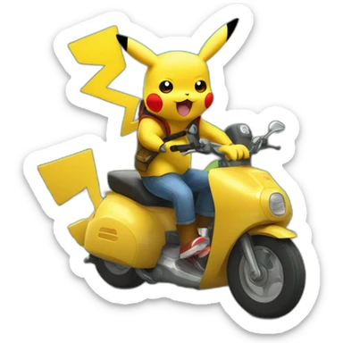 Pikachu en moto en train de faire une roue sticker