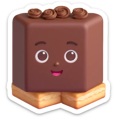 Rectangular chocolate mini pastry, palav mischievous eyes, tilted slightly, small grin, text above: "ПАСТИЧКА", chibi style, Twitch emoji style, transparent background, colorful

 sticker