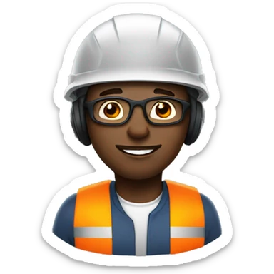 Black man wearing a safety helmet, safety glasses and earplugs sticker