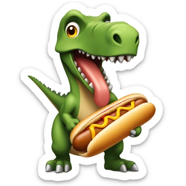Dinosaur holding a hot dog with lots of mustard pnit sticker