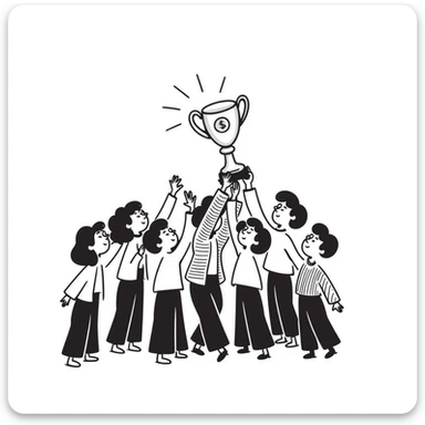 team celebrating with trophy sticker