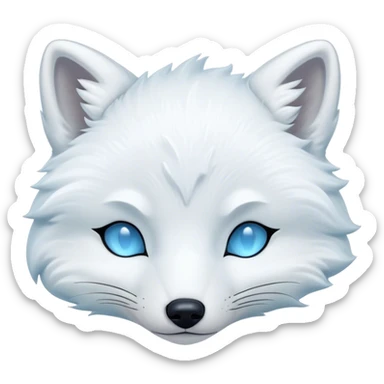 Meme-Worthy Cute Sleeping Arctic Fox Portrait Emoji, Head resting peacefully with a contented smile, showcasing a compact, agile build and a luxuriously soft white Fur with delicate icy blue accents, eyes shut in a serene, restful nap, Simplified yet hilariously adorable features, highly detailed, glowing with a soft, drowsy light, high shine, relaxed and utterly lovable, stylized with an air of playful laziness, bright and heartwarming, soft glowing outline, capturing the essence of a comically sleepy arctic fox, so meme-worthy it feels like it could instantly become the next viral sensation of adorable slumber! sticker
