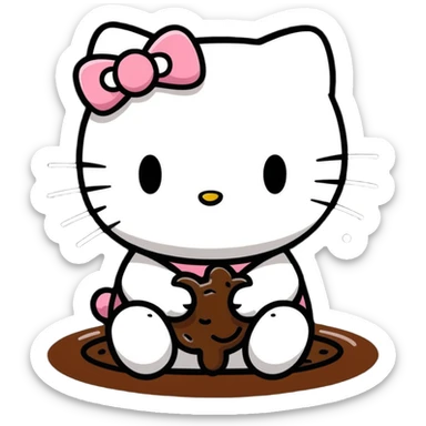 Hello Kitty, surrounded by poop sticker