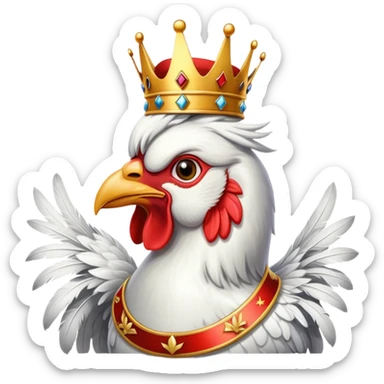 howling rooster with a crown on its head and a medal on his neck sticker