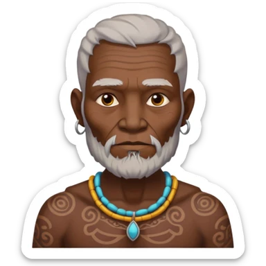 ancient incadian old man with tatooed on neck and face sticker