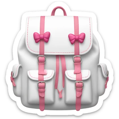 A white mini backpack with pink lace and small bows sticker