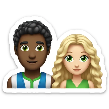 pair of a woman with brown long hair with blue eyes with cute cheeks with her man with black hair with green eyes and thick eyelashes sticker